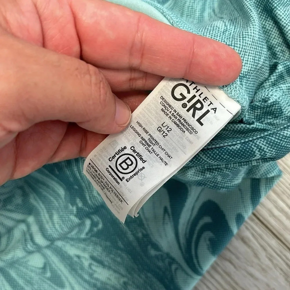 Athleta Girl High Rise Printed Chit Chat Tight Leggings SZ Large in green teal - Picture 6 of 12